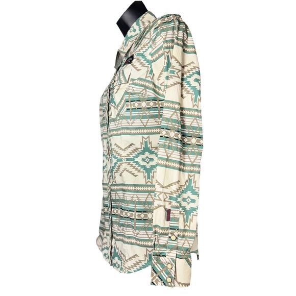 NWOT Rock Roll Denim Medium Cowgirl Aztec Western Shirt Women Blue White Rodeo - Picture 3 of 10